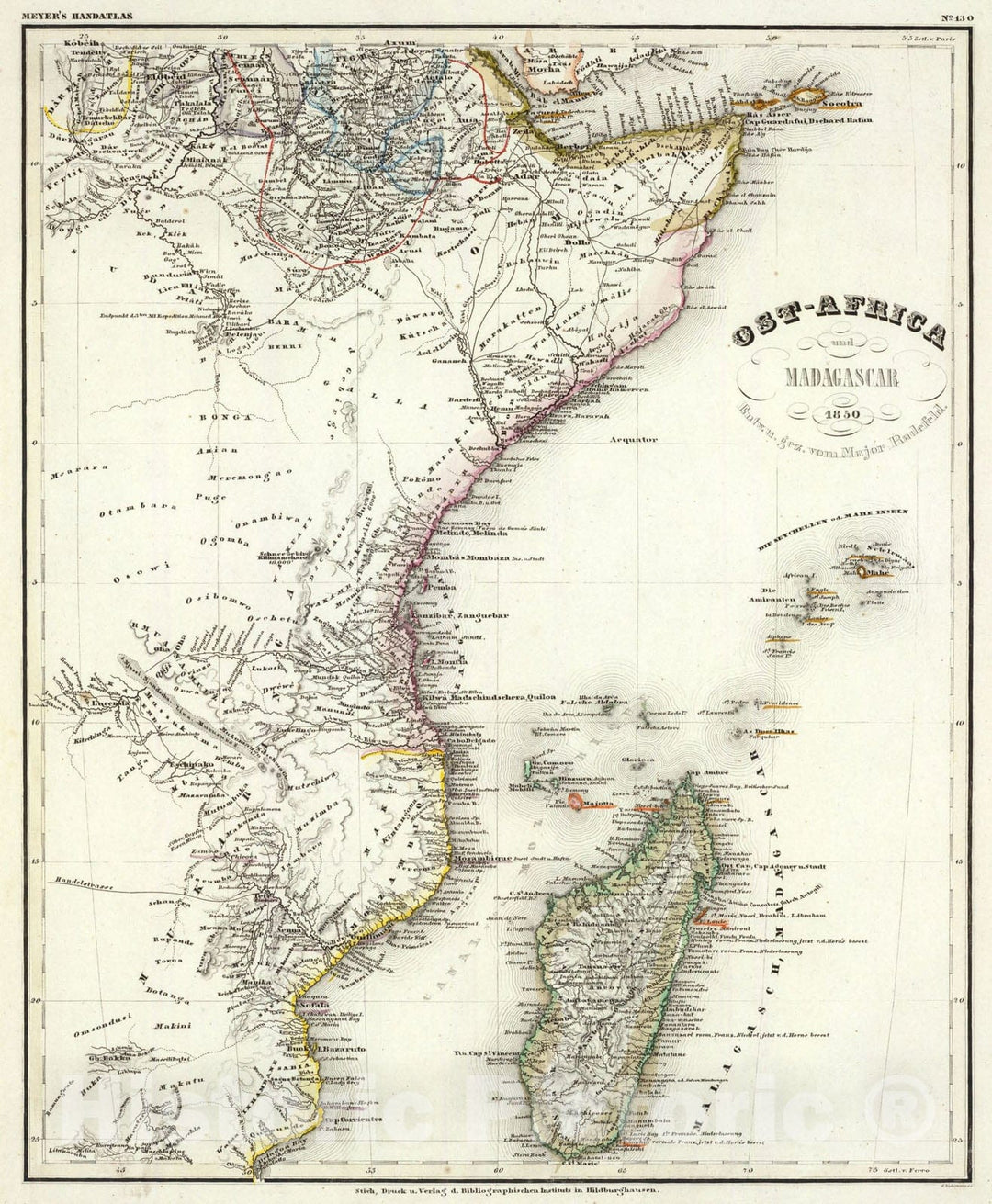 Historic Map : Ost-Africa, Madagascar., 1850, Vintage Wall Art