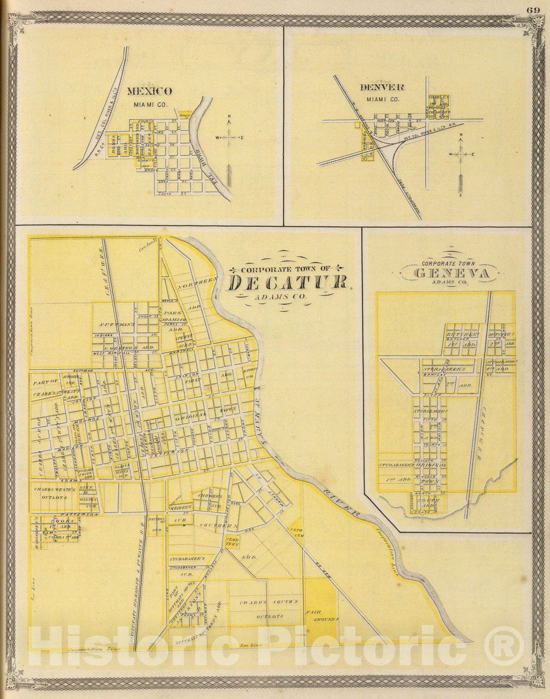 Historic Map : Corporate Town of Decatur, Adams Co. (with) Mexico, Denver, Geneva., 1876, Vintage Wall Art