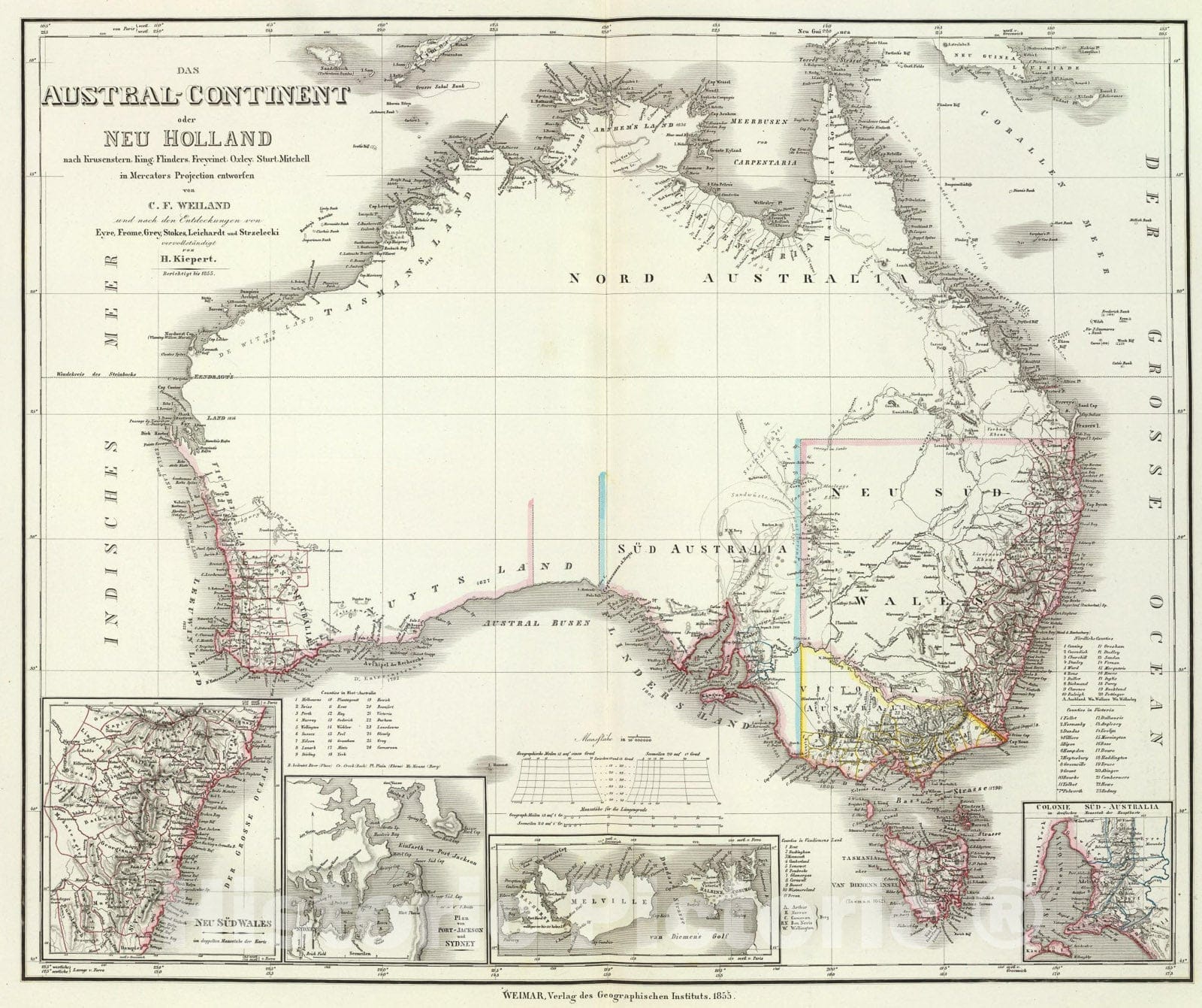 Historic Map : Austral-Continent., 1855, Vintage Wall Art