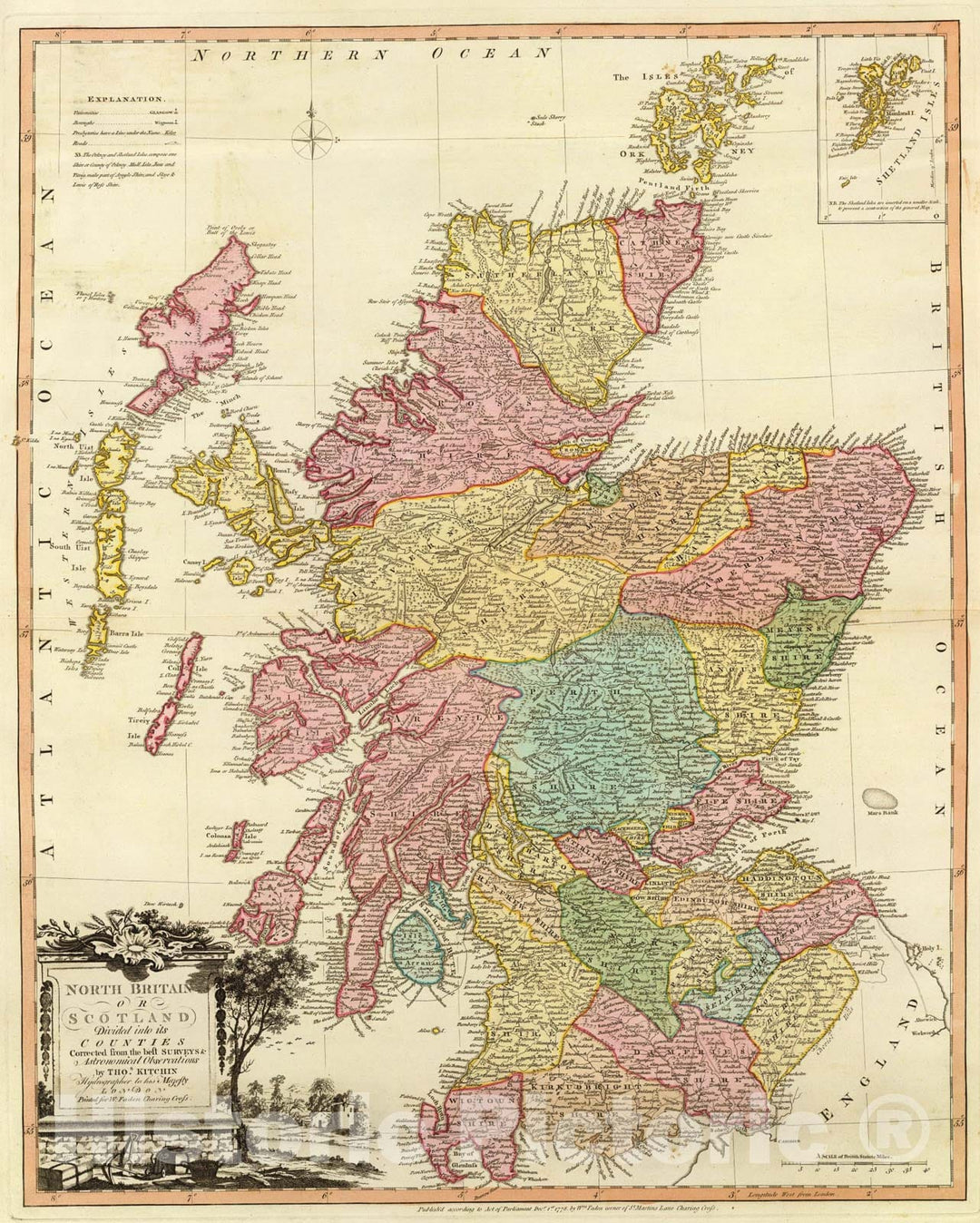 Historic Map : N. Britain, Scotland., 1778, Vintage Wall Art