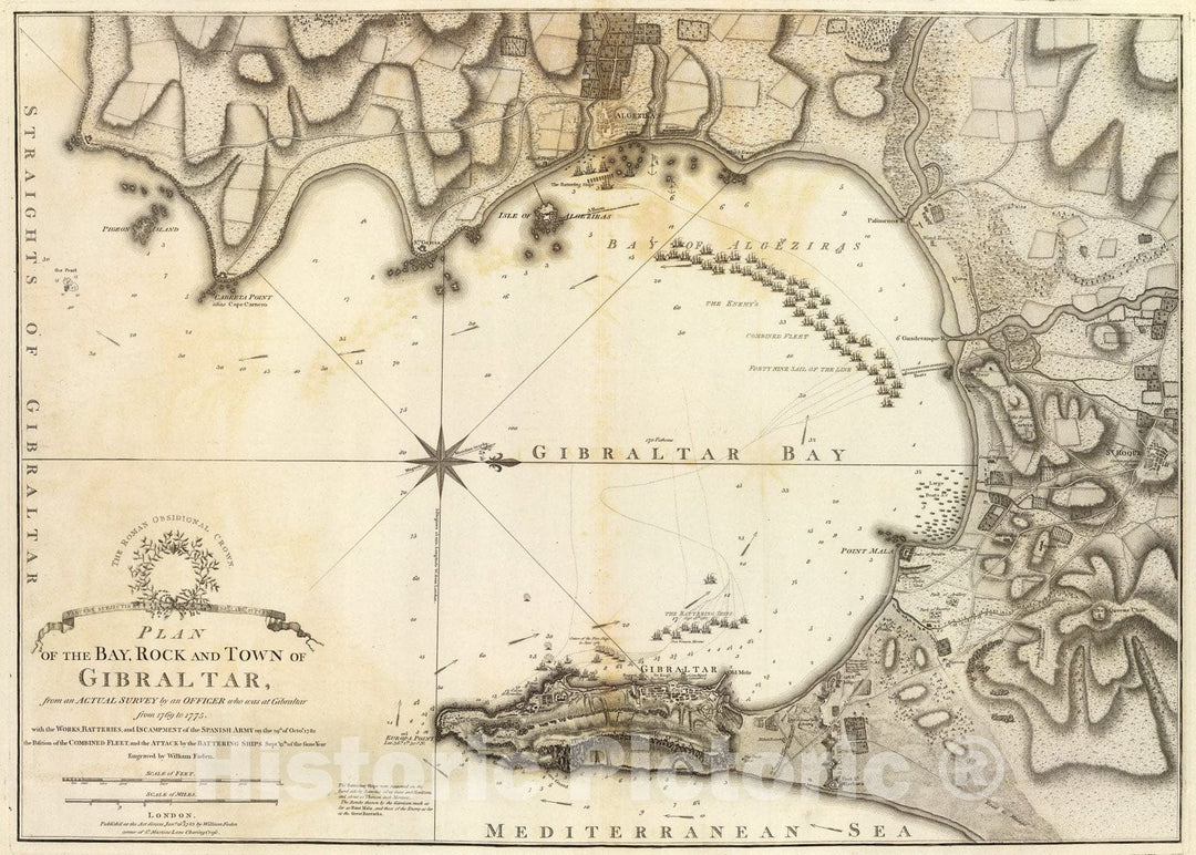 Historic Map : Gibraltar., 1783, Vintage Wall Art