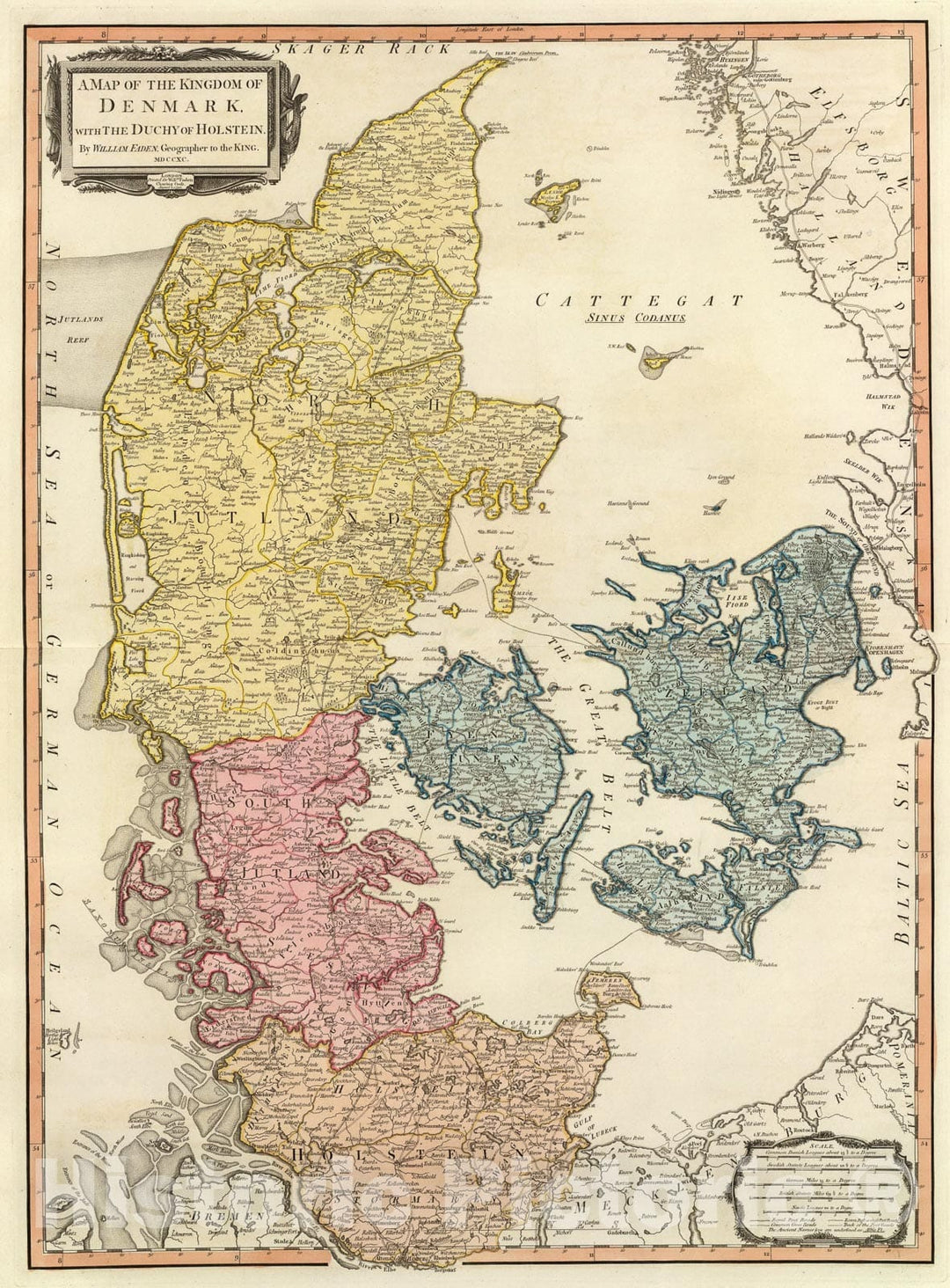 Historic Map : Denmark., 1790, Vintage Wall Art