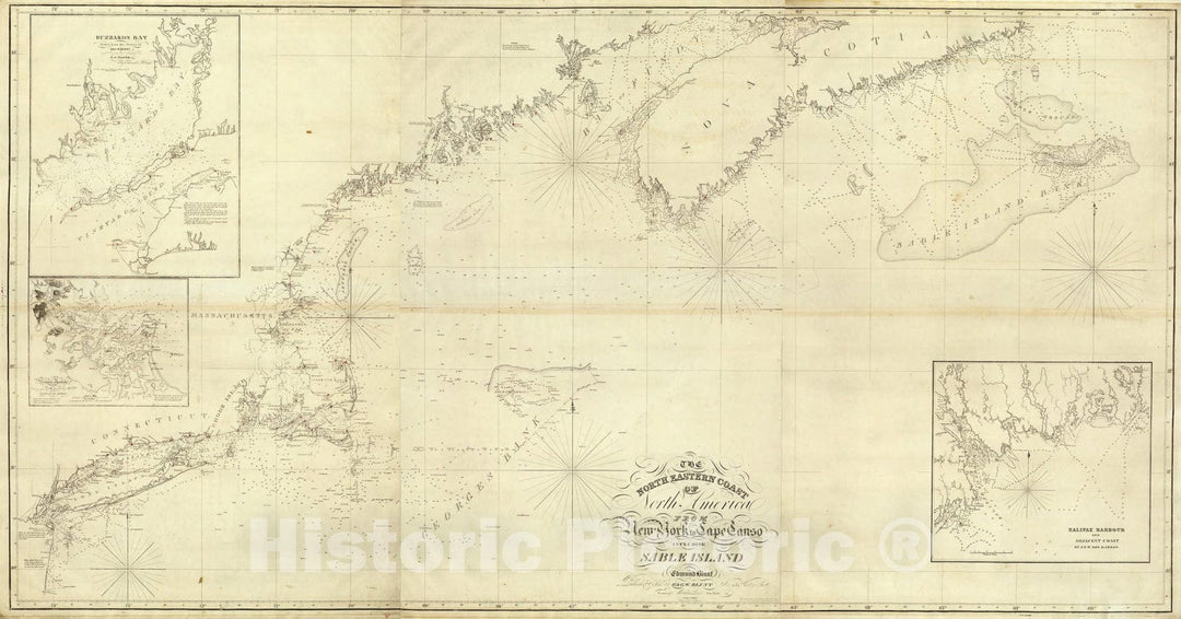 Historic Map : Composite: NE coast North America, N.Y. to Cape Canso., 1828, Vintage Wall Art