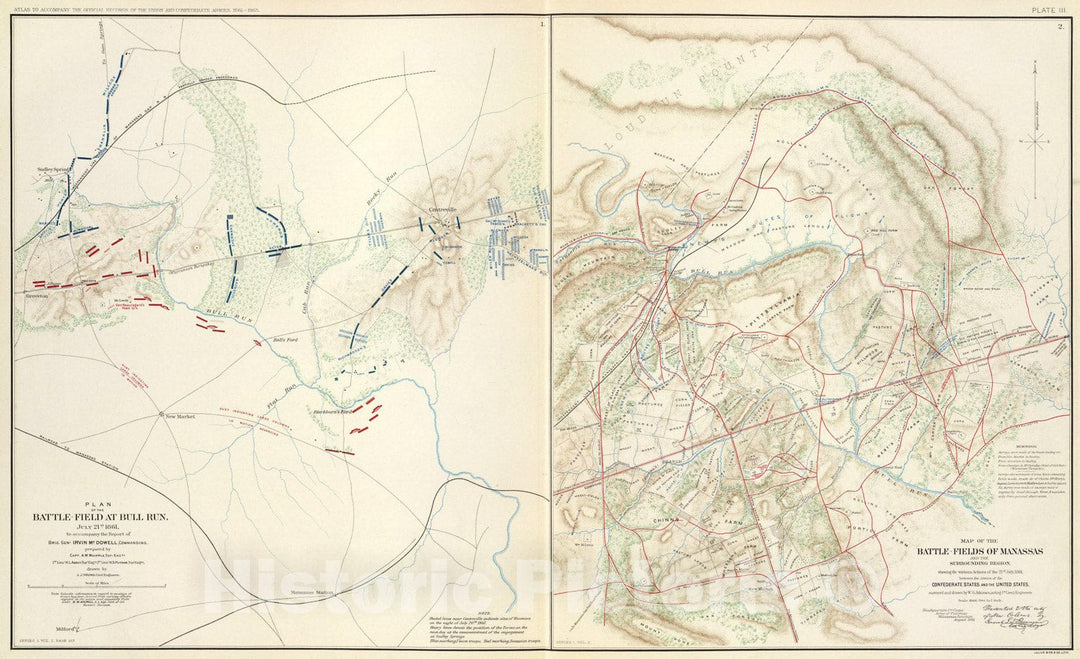 Historic Map : Bull Run, Manassas., 1895, Vintage Wall Art