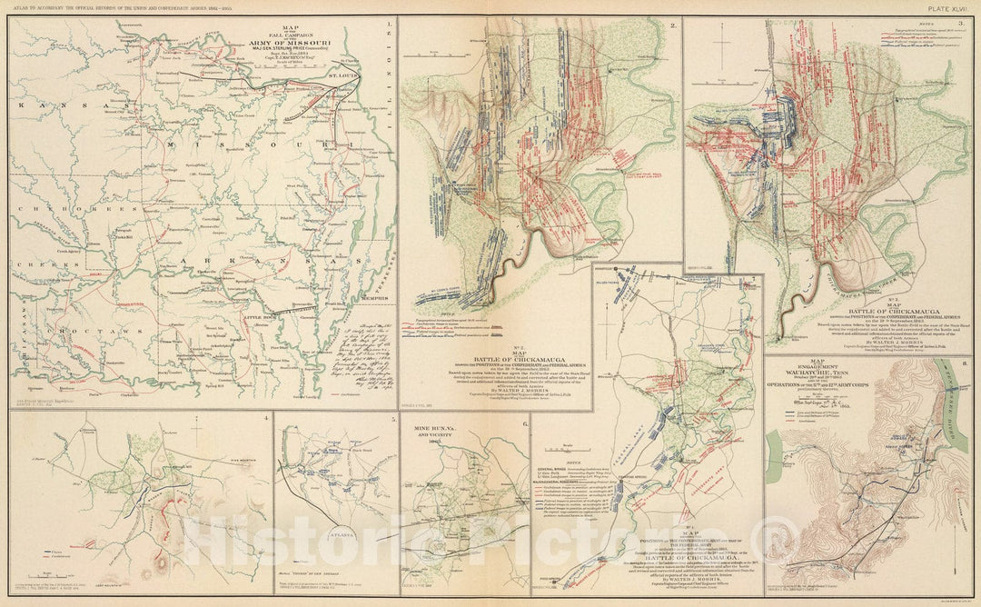 Historic Map : Army of Missouri campaigns., 1895, Vintage Wall Art