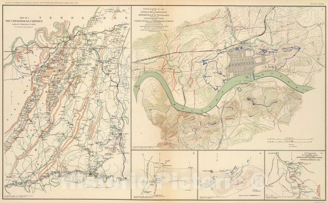 Historic Map : Chickamauga campaign, Knoxville., 1895, Vintage Wall Art