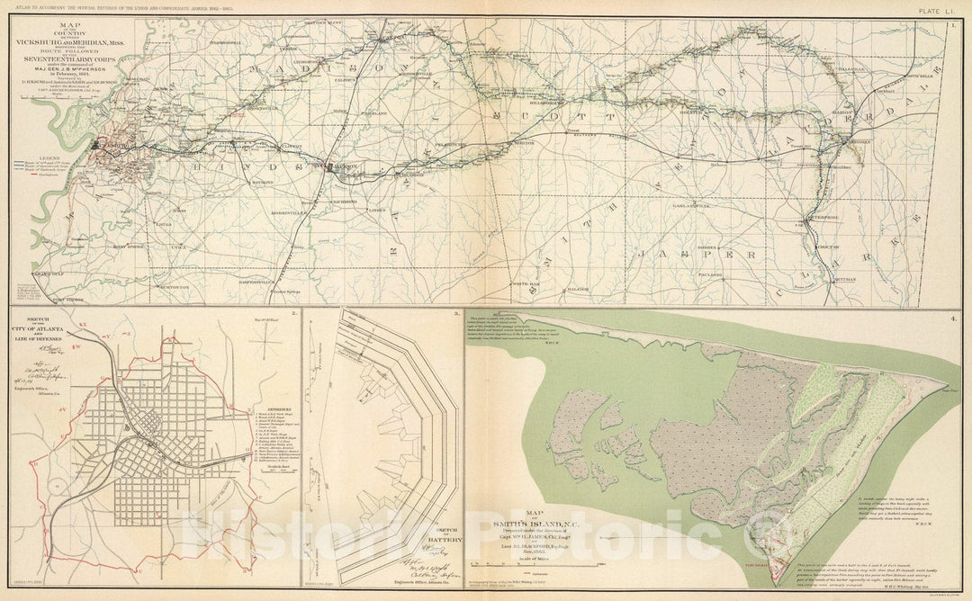 Historic Map : Vicksburg-Meridian, Miss., 1895, Vintage Wall Art