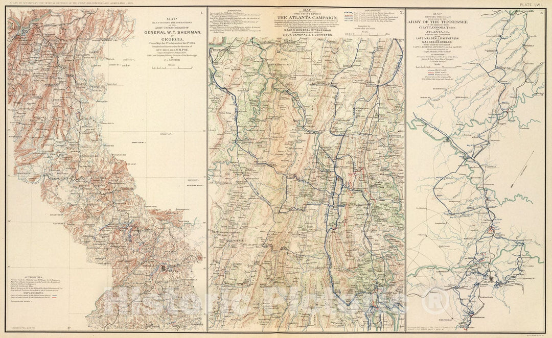 Historic Map : Georgia, Atlanta Campaign 1st epoch., 1895, Vintage Wall Art