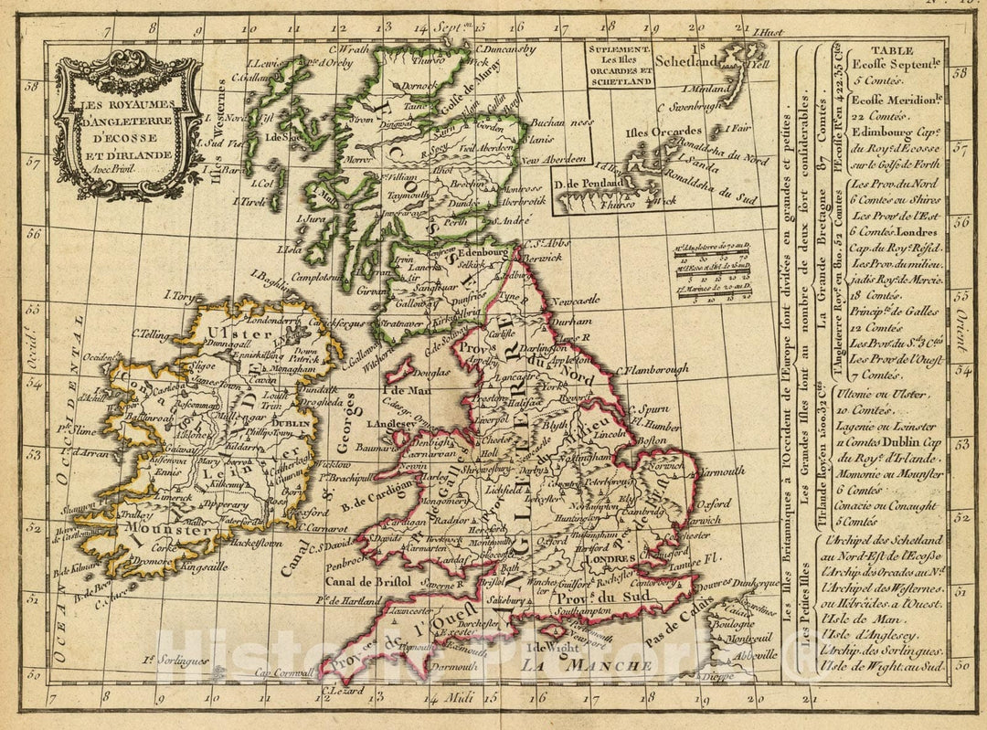 Historic Map : Angleterre, Ecosse, Irelande., 1800, Vintage Wall Art