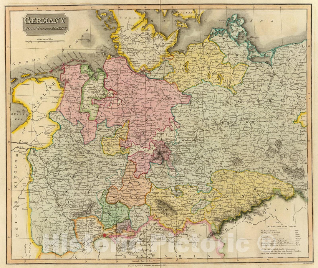 Historic Map : Germany N. of Mayne., 1816, Vintage Wall Art