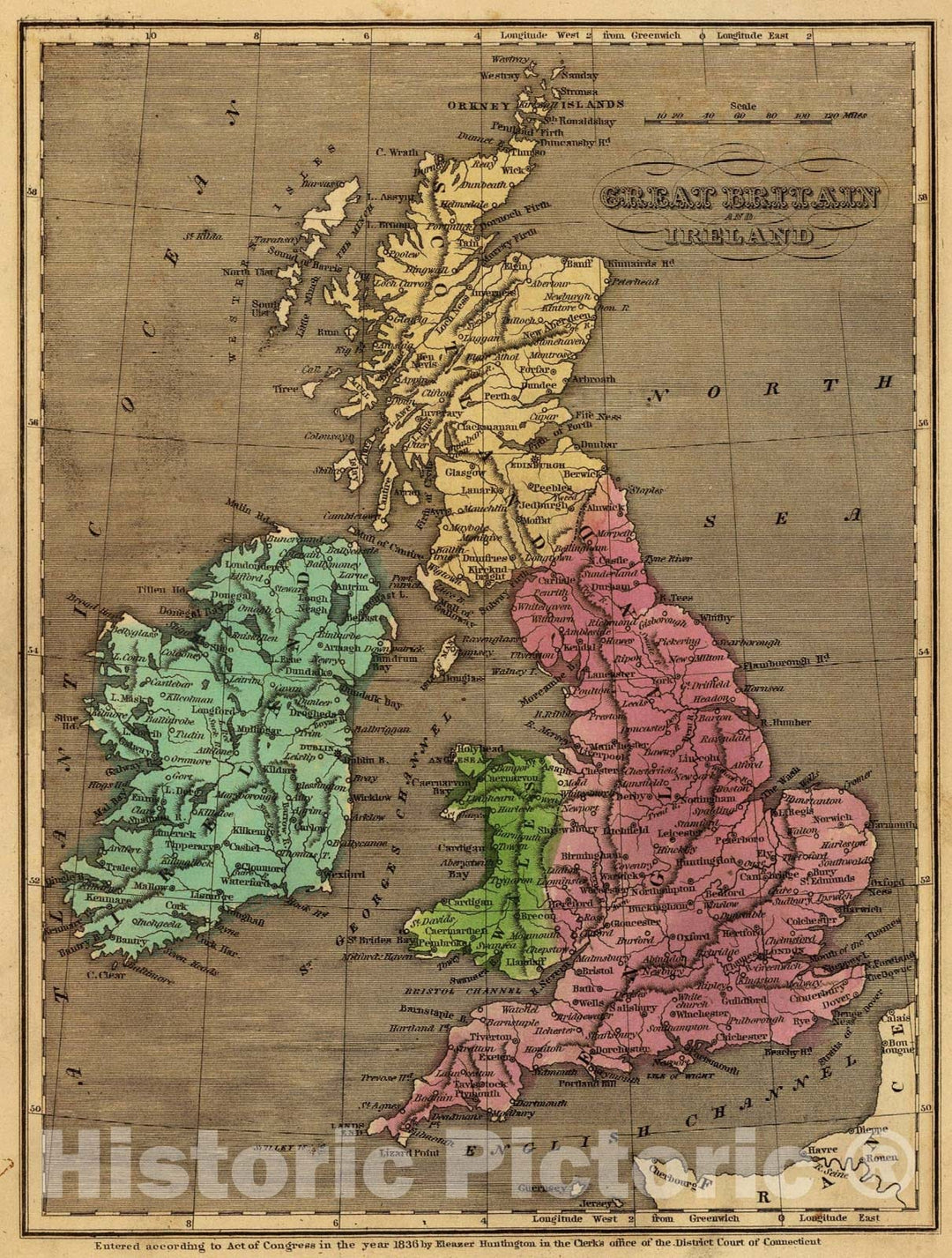 Historic Map : Great Britain, Ireland., 1836, Vintage Wall Art