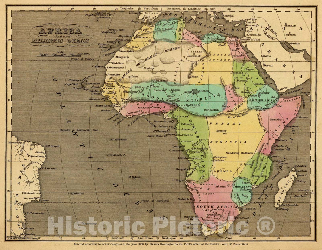 Historic Map : Africa, Atlantic., 1836, Vintage Wall Art