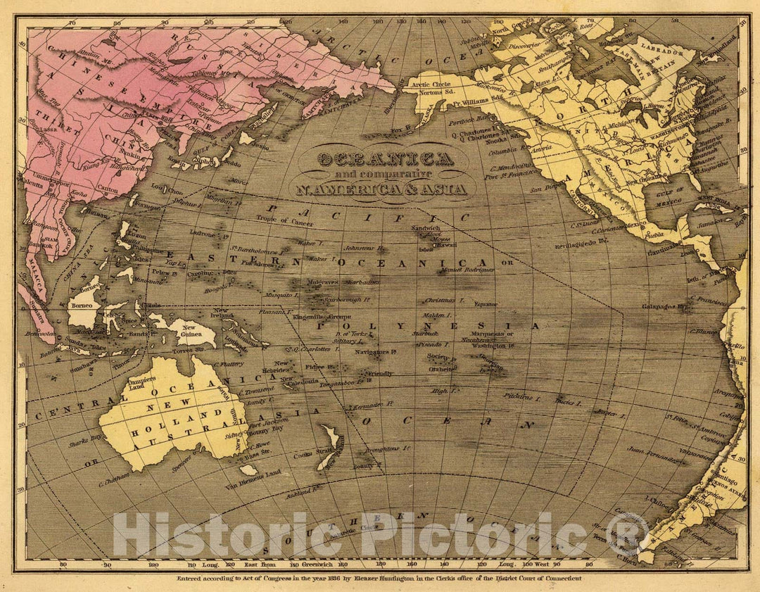 Historic Map : Oceanica., 1836, Vintage Wall Art