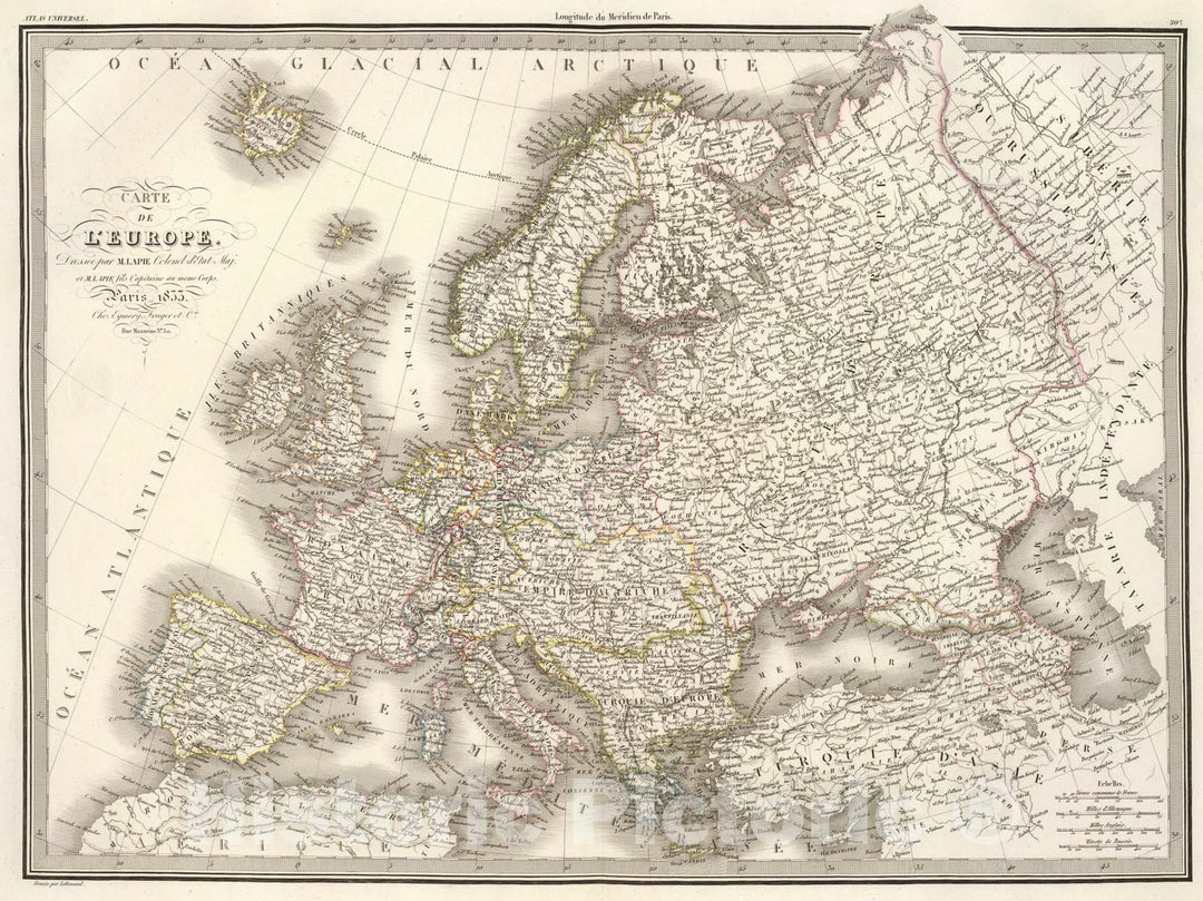 Historic Map : L'Europe., 1833, Vintage Wall Art