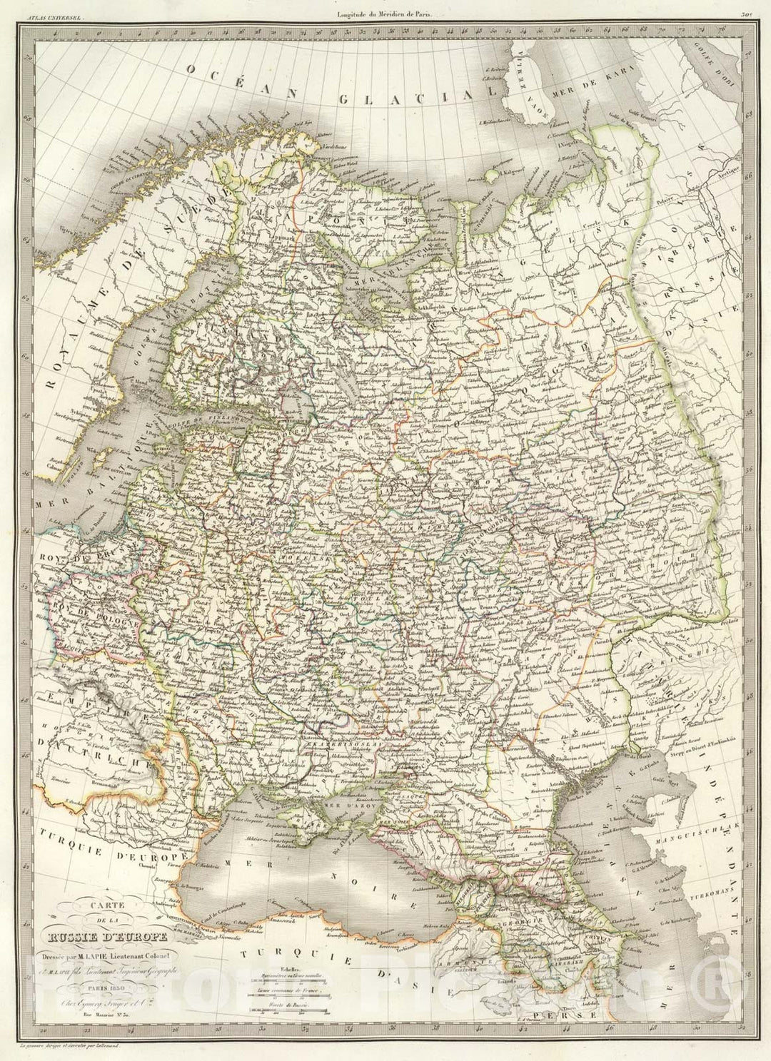 Historic Map : Russie d'Europe., 1830, Vintage Wall Art