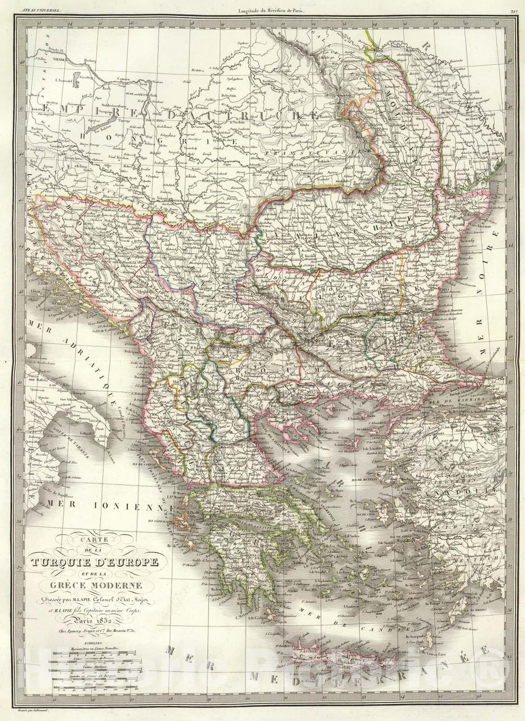 Historic Map : Turquie d'Europe, Grece., 1832, Vintage Wall Art