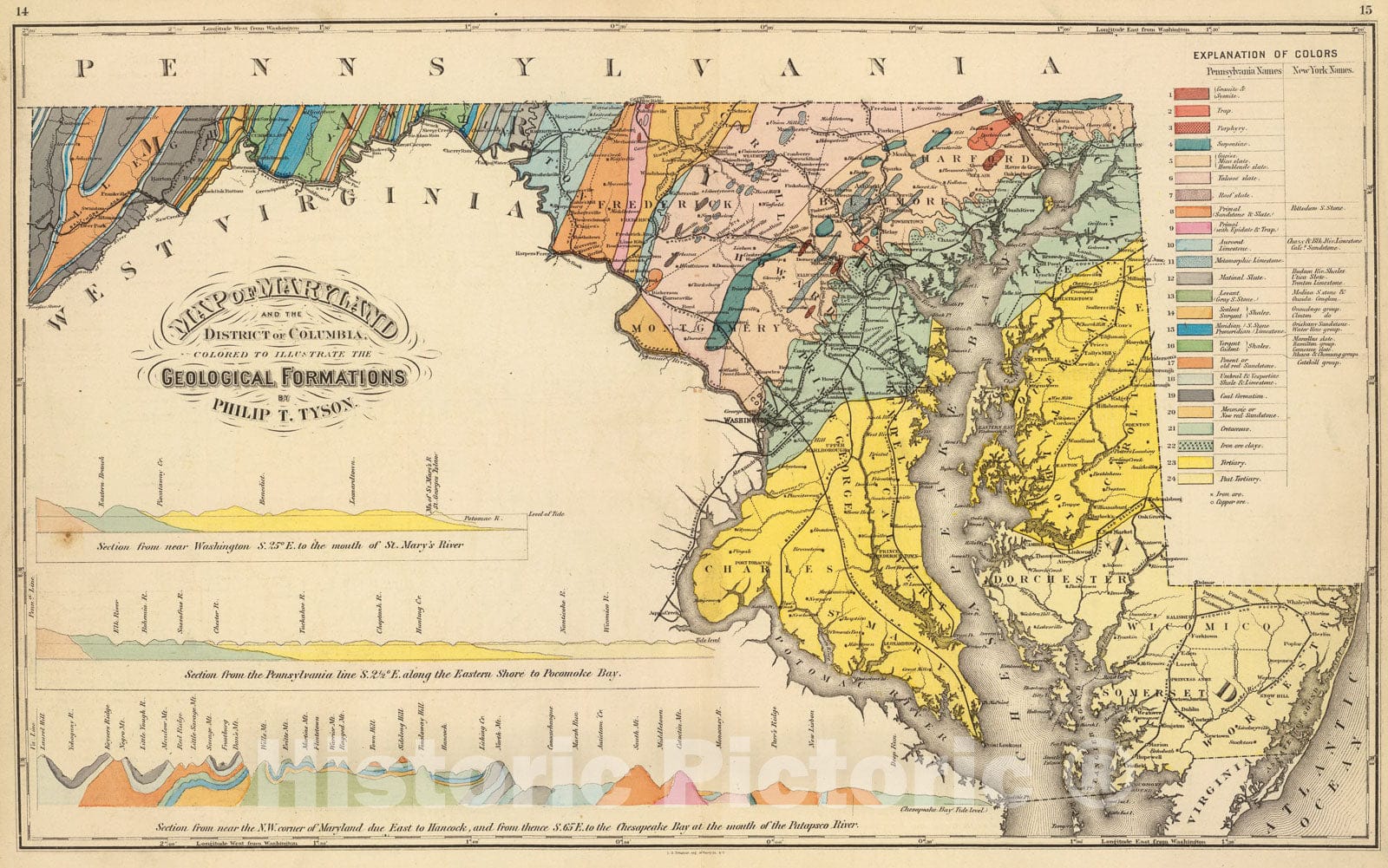 Historic Map : Map of Maryland and the District of Columbia geological formations., 1873, Vintage Wall Art