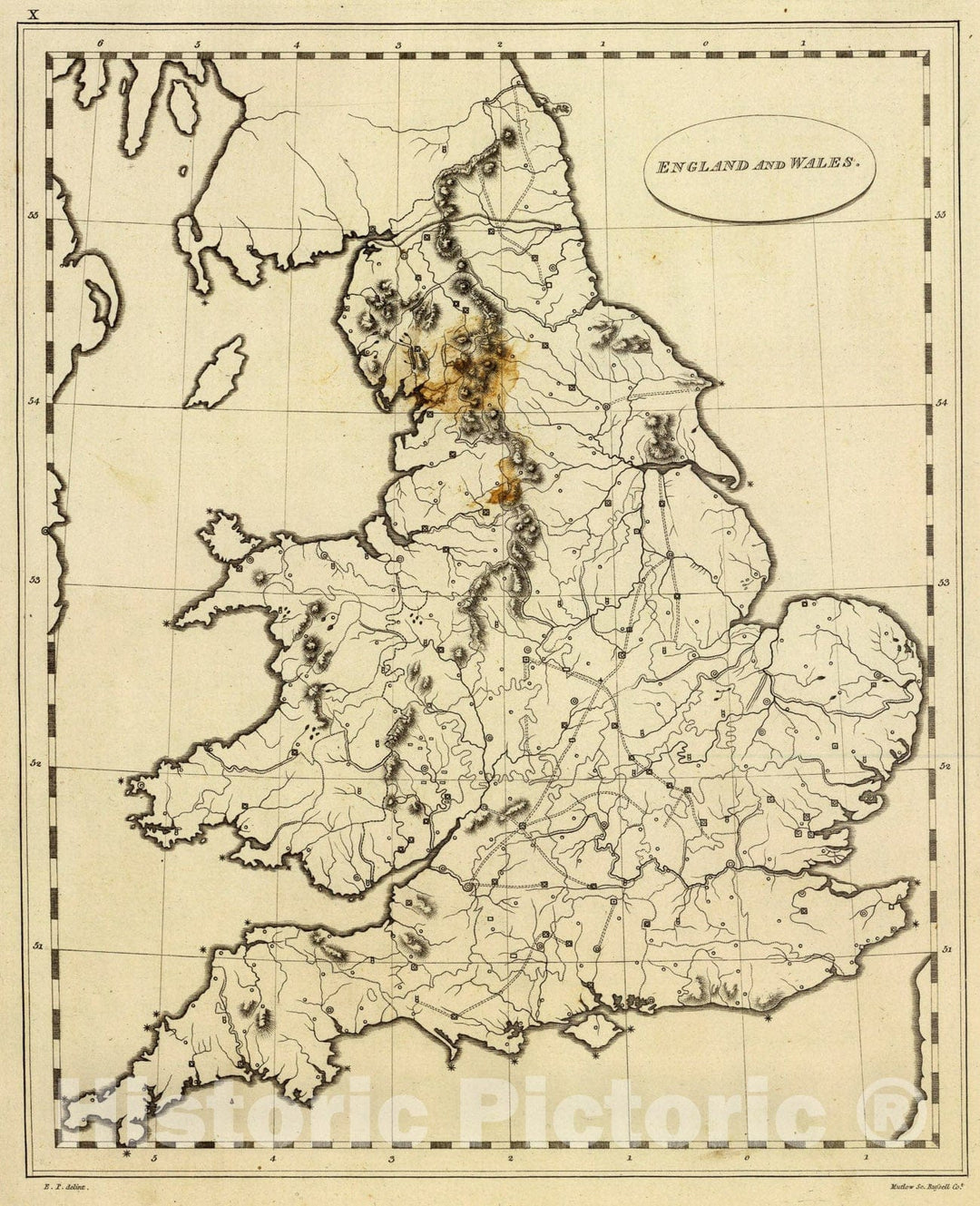 Historic Map : England, Wales (outline), 1804, Vintage Wall Art