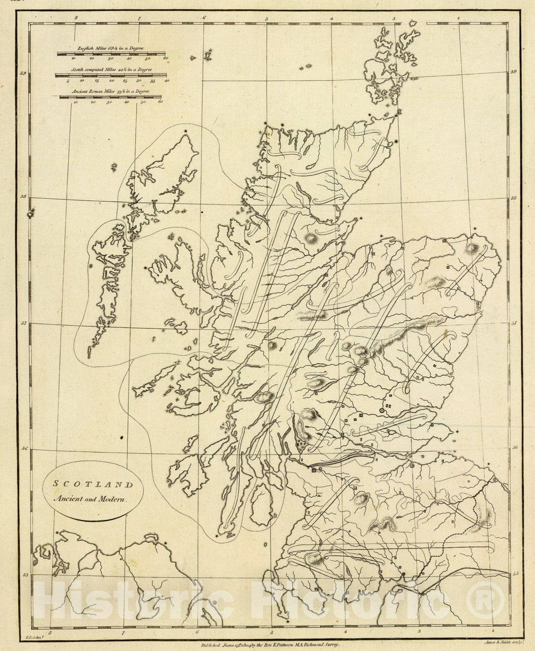 Historic Map : Scotland (outline), 1804, Vintage Wall Art