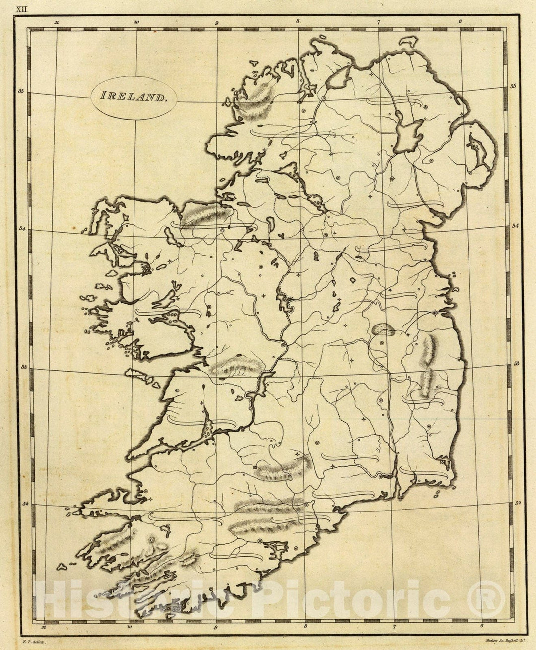 Historic Map : Ireland (outline), 1804, Vintage Wall Art