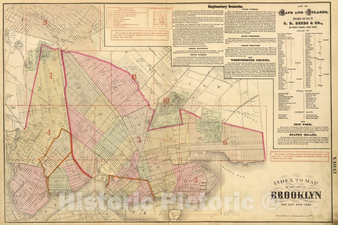 Historic Map : Index: Brooklyn map., 1874, Vintage Wall Art