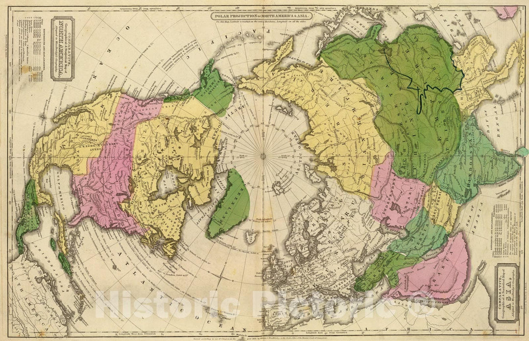 Historic Map : North America, Asia., 1837, Vintage Wall Art