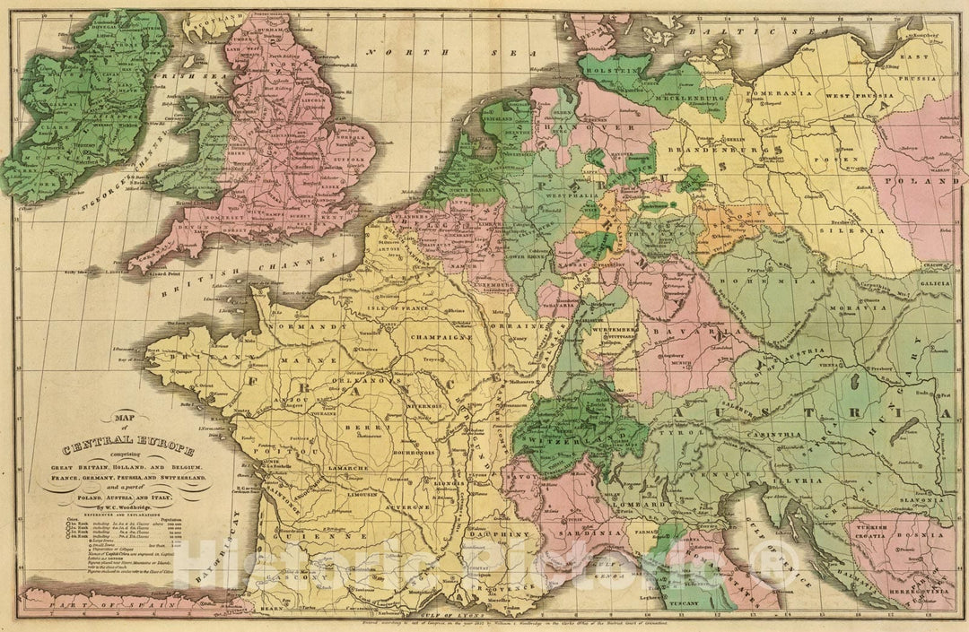 Historic Map : Central Europe., 1837, Vintage Wall Art