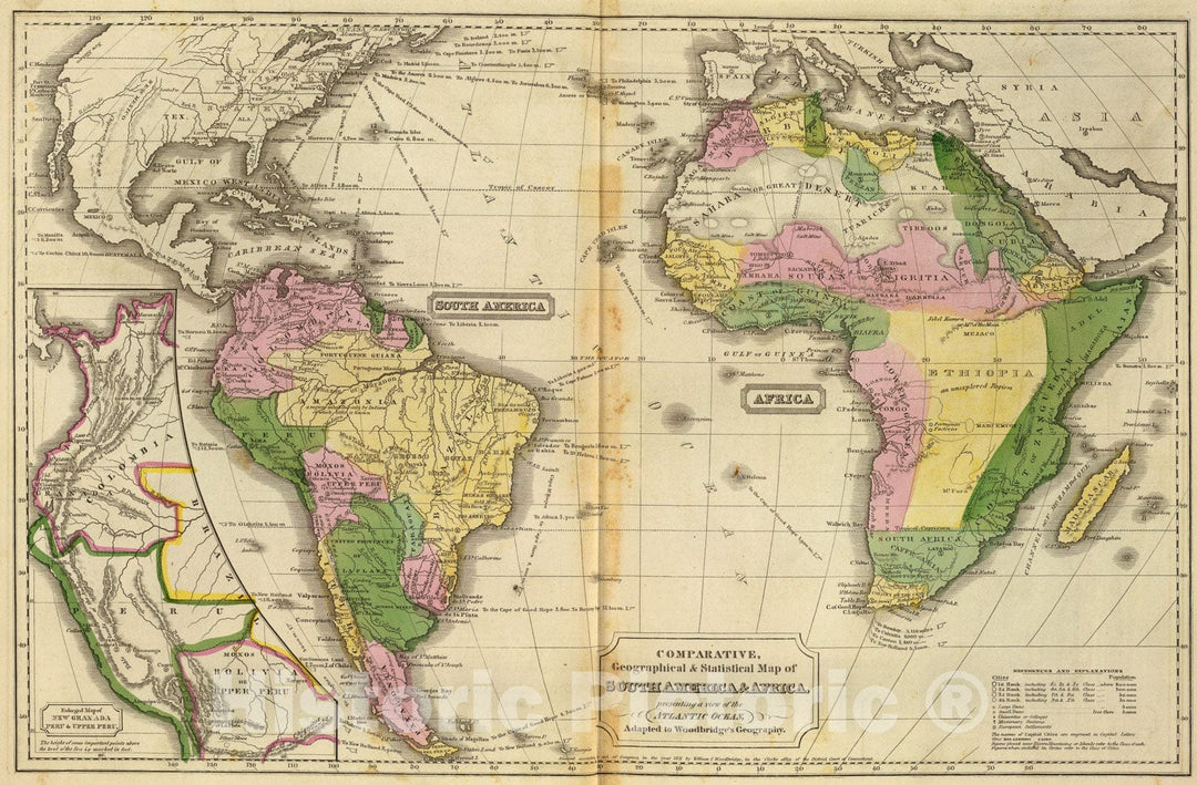 Historic Map : South America, Africa., 1837, Vintage Wall Art