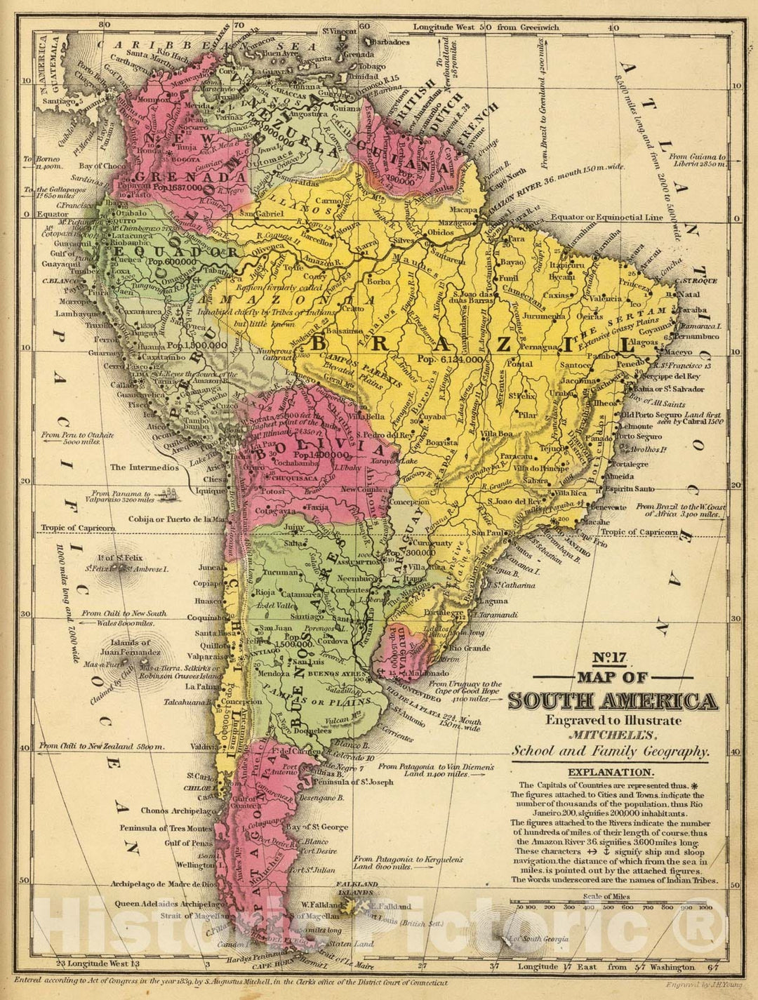 Historic Map : South America., 1847, Vintage Wall Art