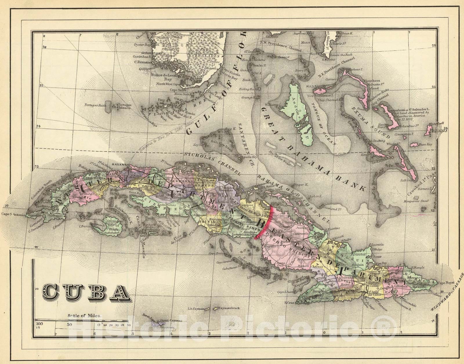 Historic Map : Cuba., 1890, Vintage Wall Art