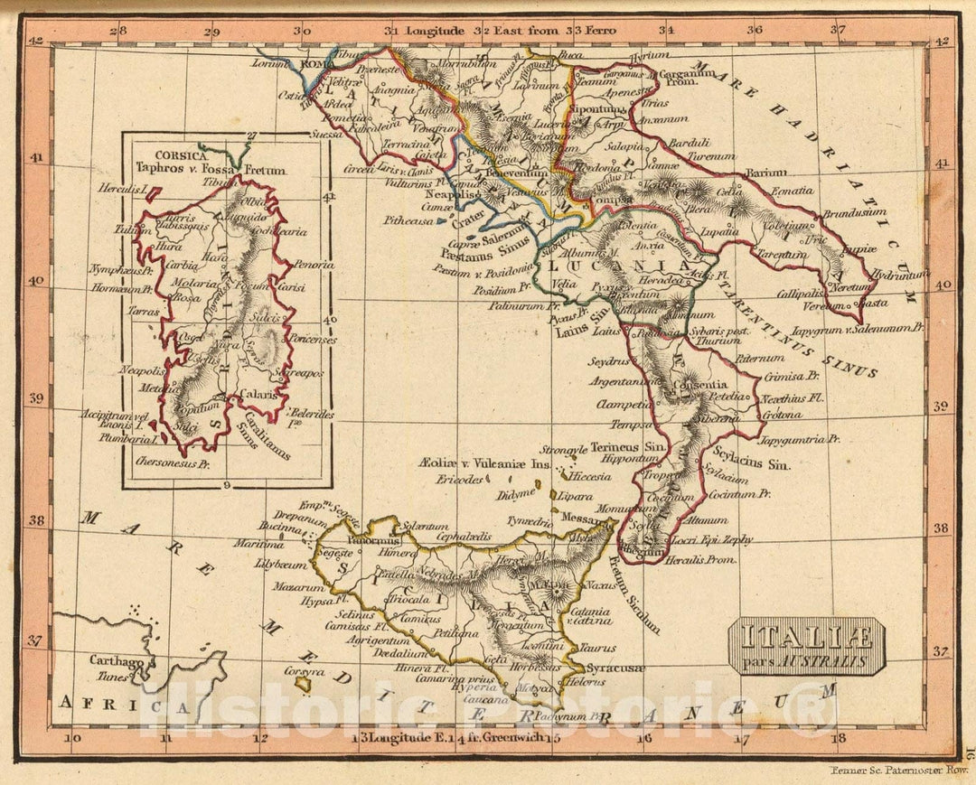 Historic Map : Italiae pars australis, Corsica., 1835, Vintage Wall Art