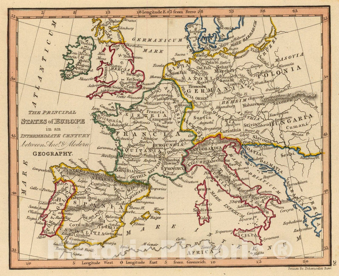 Historic Map : Europe, intermediate century., 1835, Vintage Wall Art