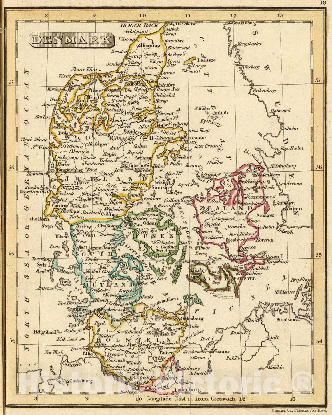 Historic Map : Denmark., 1835, Vintage Wall Art