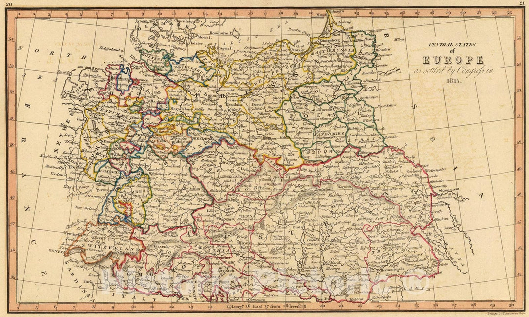 Historic Map : Central states Europe., 1835, Vintage Wall Art