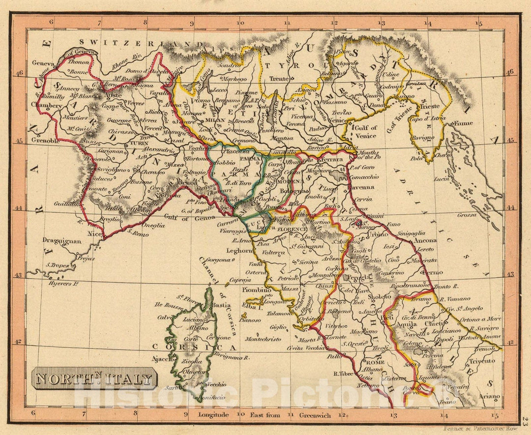 Historic Map : Northn. Italy., 1835, Vintage Wall Art