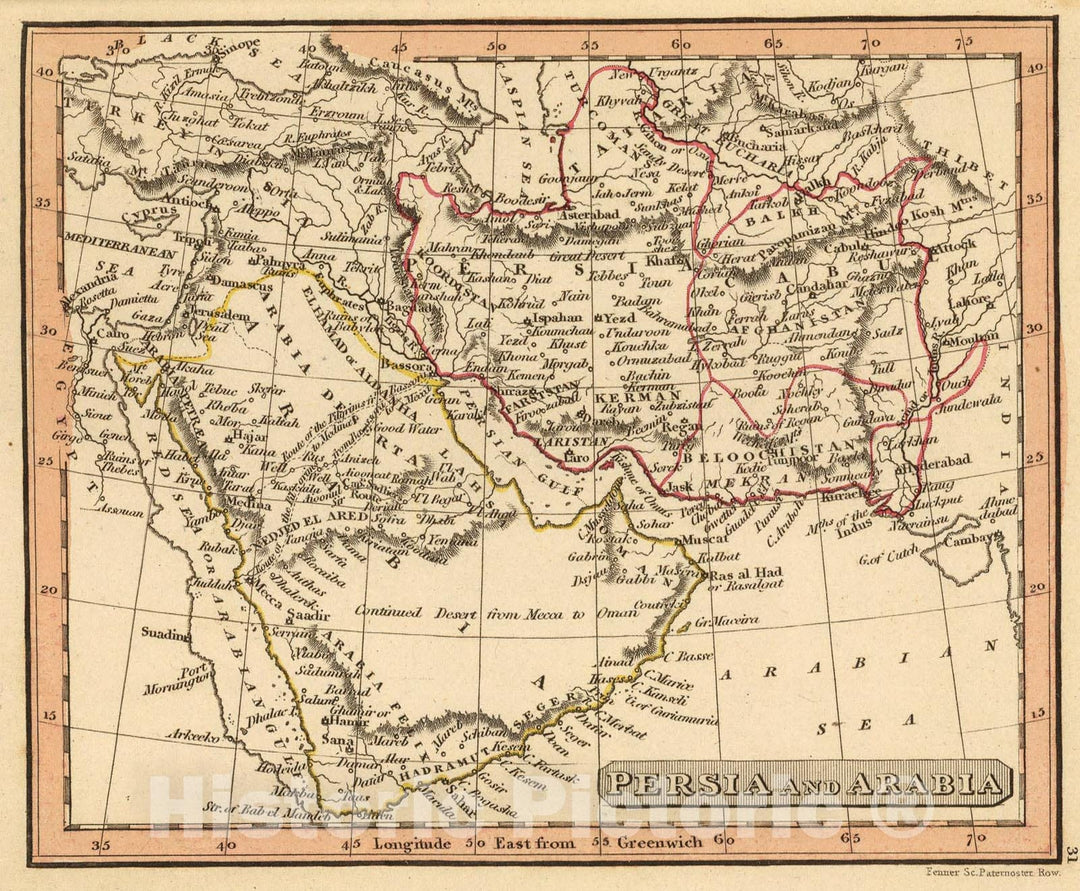 Historic Map : Persia, Arabia., 1835, Vintage Wall Art