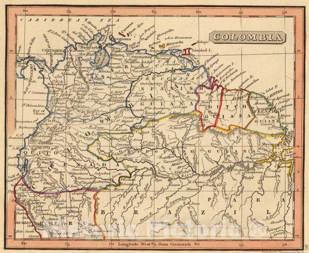 Historic Map : Colombia., 1835, Vintage Wall Art