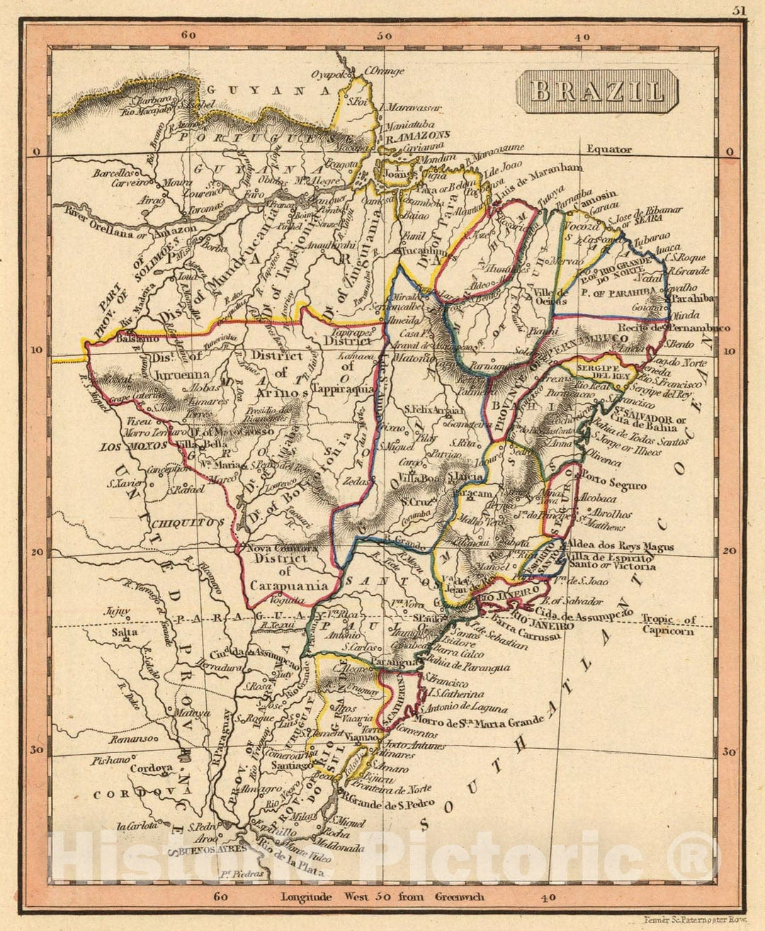 Historic Map : Brazil., 1835, Vintage Wall Art