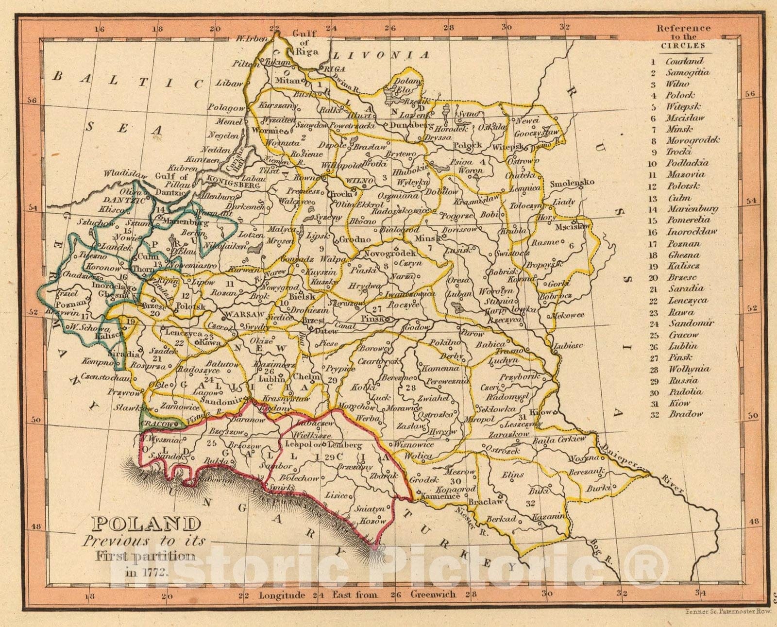 Historic Map : Poland, previous to 1772., 1835, Vintage Wall Art