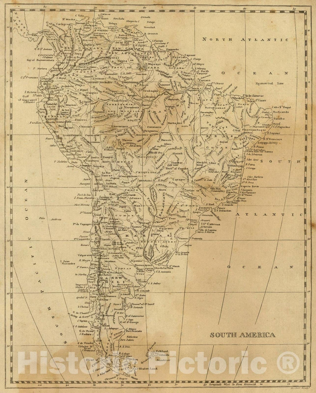 Historic Map : South America., 1812, Vintage Wall Art