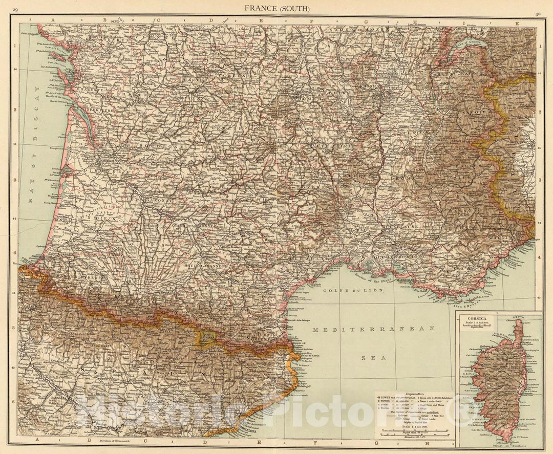 Historic Map : France S., Corsica., 1895, Vintage Wall Art