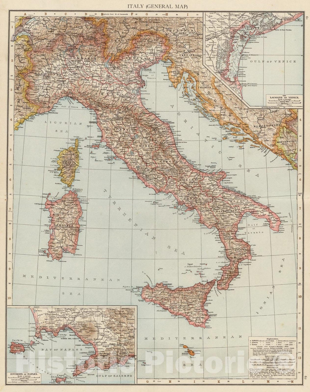 Historic Map : Italy., 1895, Vintage Wall Art