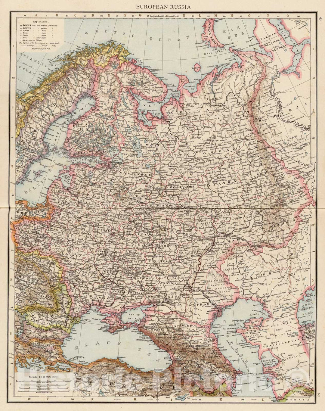 Historic Map : European Russia., 1895, Vintage Wall Art