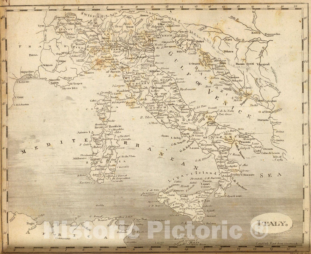 Historic Map : Italy., 1804, Vintage Wall Art