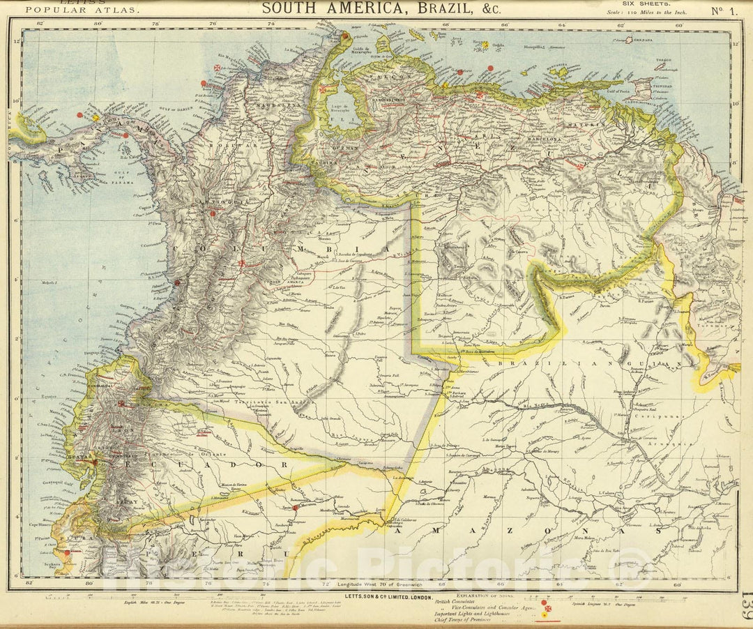 Historic Map : South America 1., 1883, Vintage Wall Art