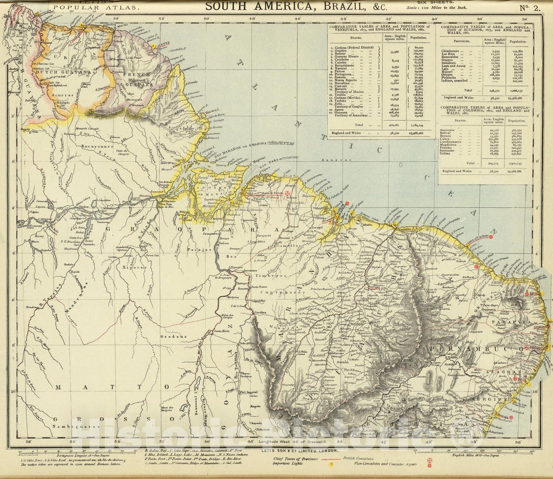 Historic Map : South America 2., 1883, Vintage Wall Art