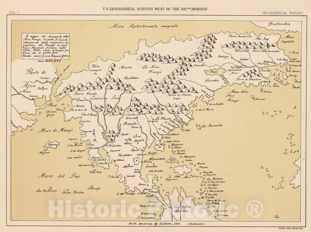 Historic Map : North America, 1566., 1889, Vintage Wall Art