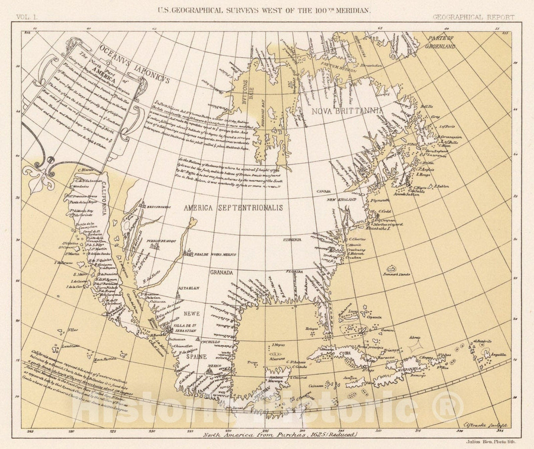 Historic Map : North part of America, 1625., 1889, Vintage Wall Art