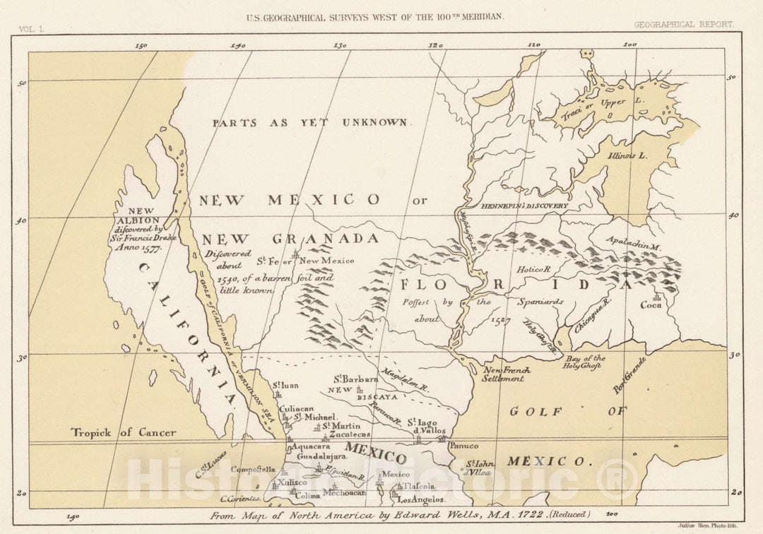 Historic Map : North America, 1722., 1889, Vintage Wall Art