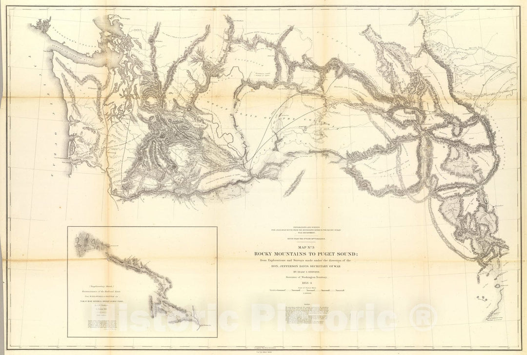 Historic Map : Rocky Mountains to Puget Sound., 1861, Vintage Wall Art